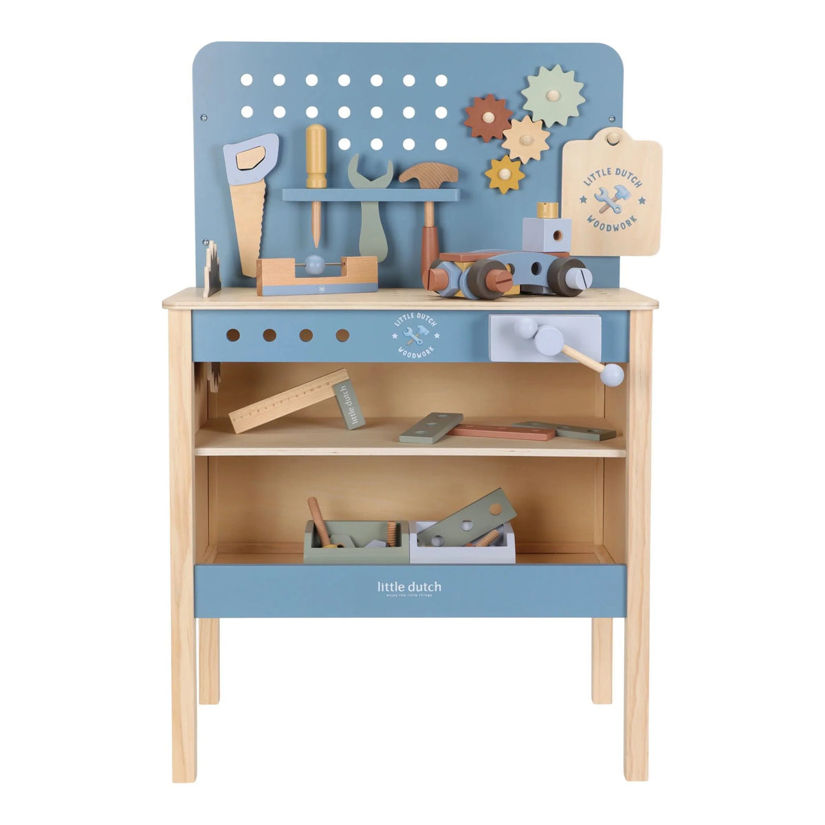 Little Dutch Wooden Toy Workbench & Accessories – Blue