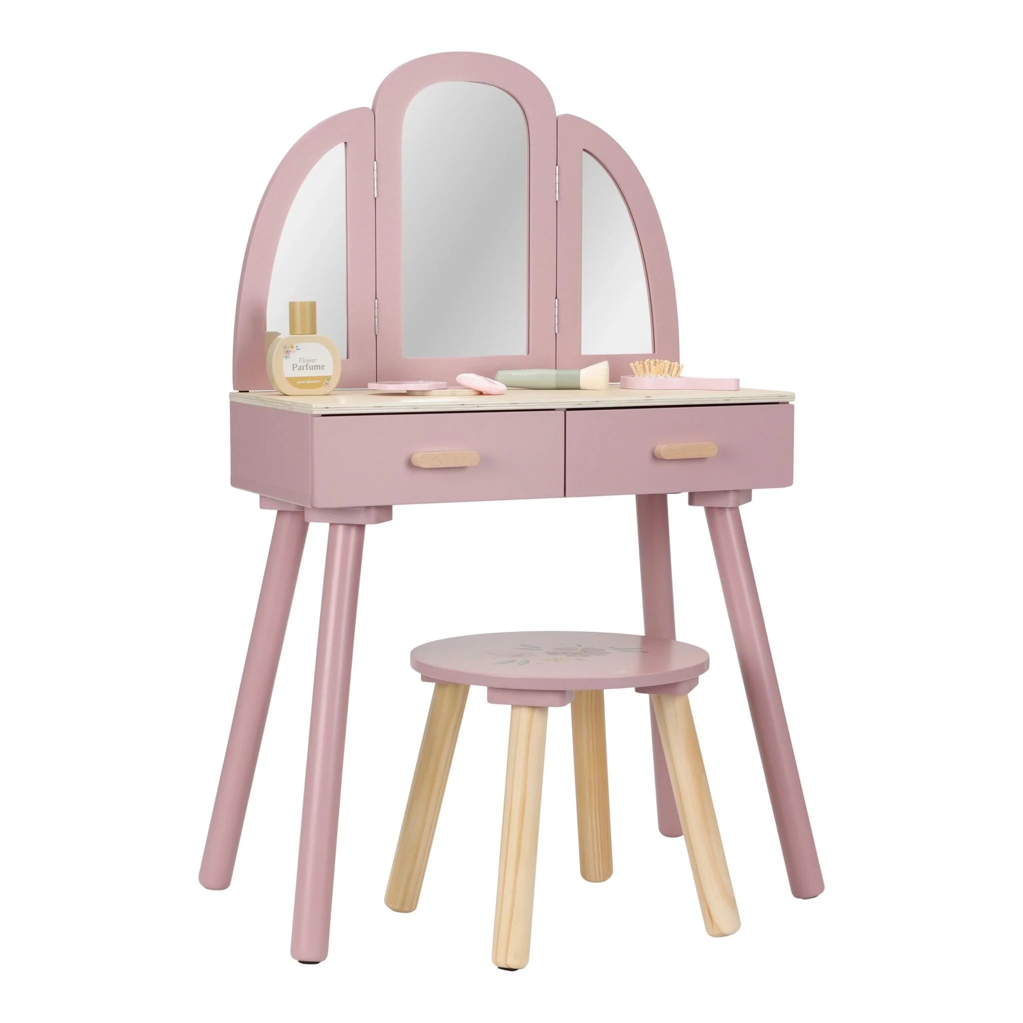 Little Dutch Wooden Vanity Table with Stool – Pink