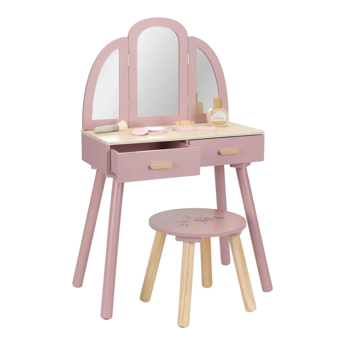 Little Dutch Wooden Vanity Table with Stool – Pink