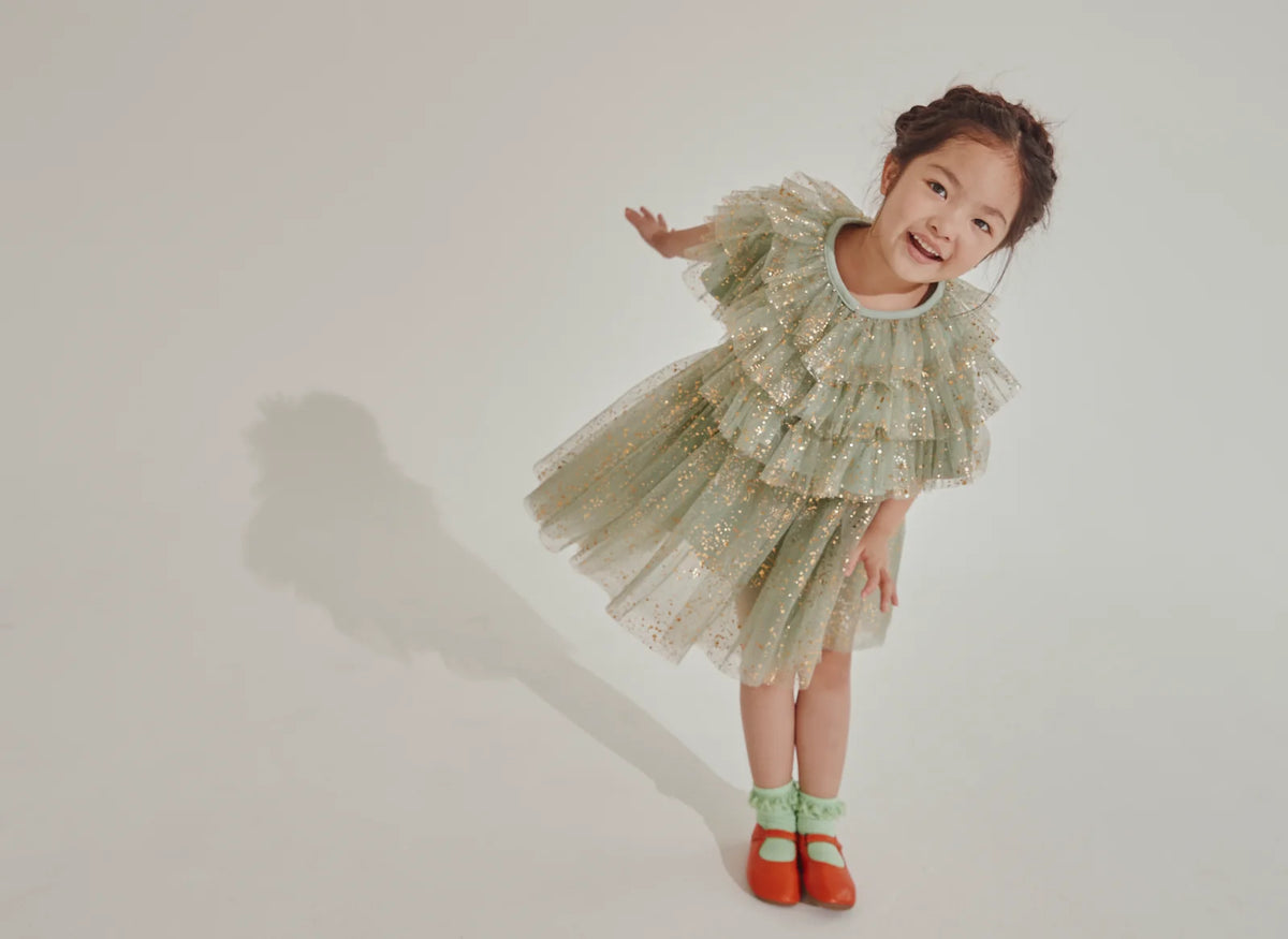 Green Tutu Dress – Gold sparkle
