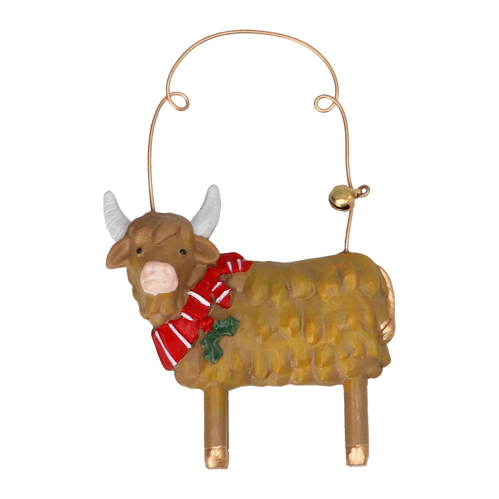Gisela Graham Highland Cow with Scarf Christmas Decoration – 7cm