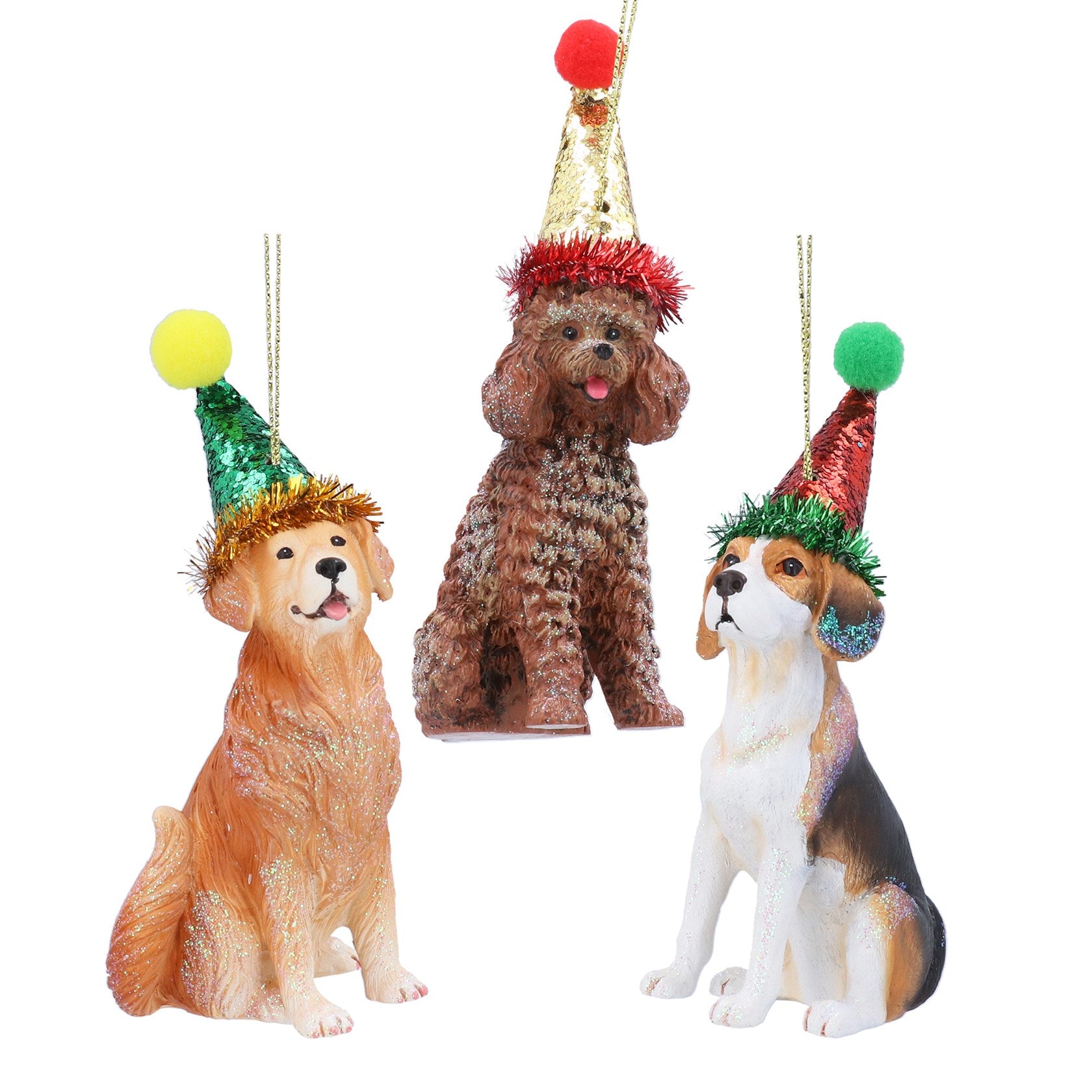 Christmas Party Dogs Hanging Decorations – 3 Assorted