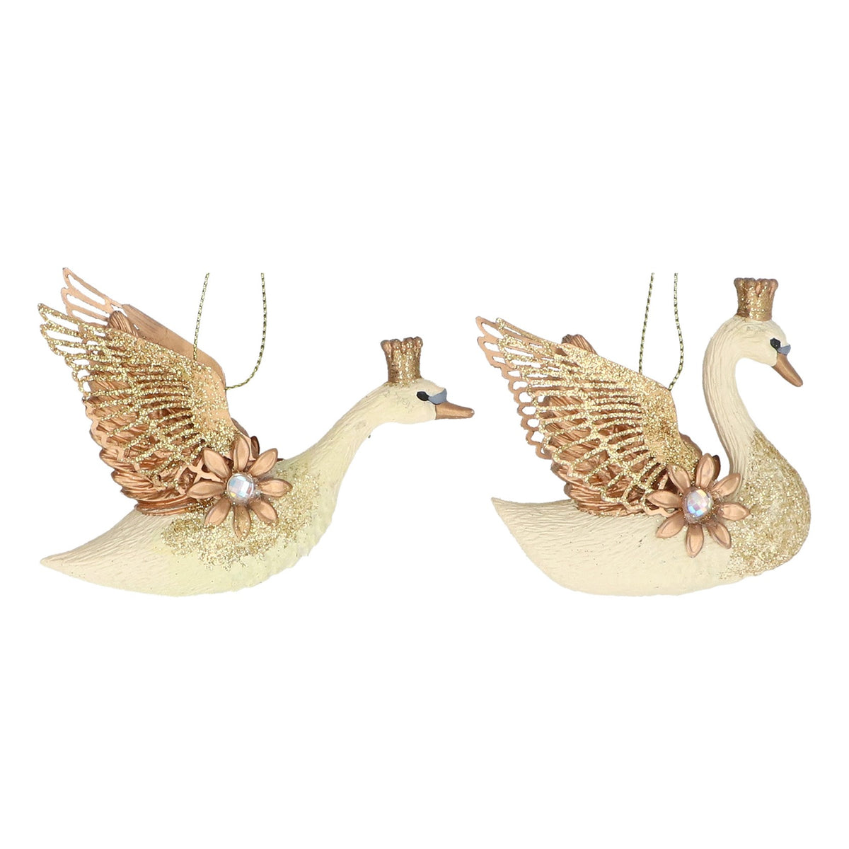 Gisela Graham Cream Swan Christmas Decoration with Gold Wings – 2 Assorted