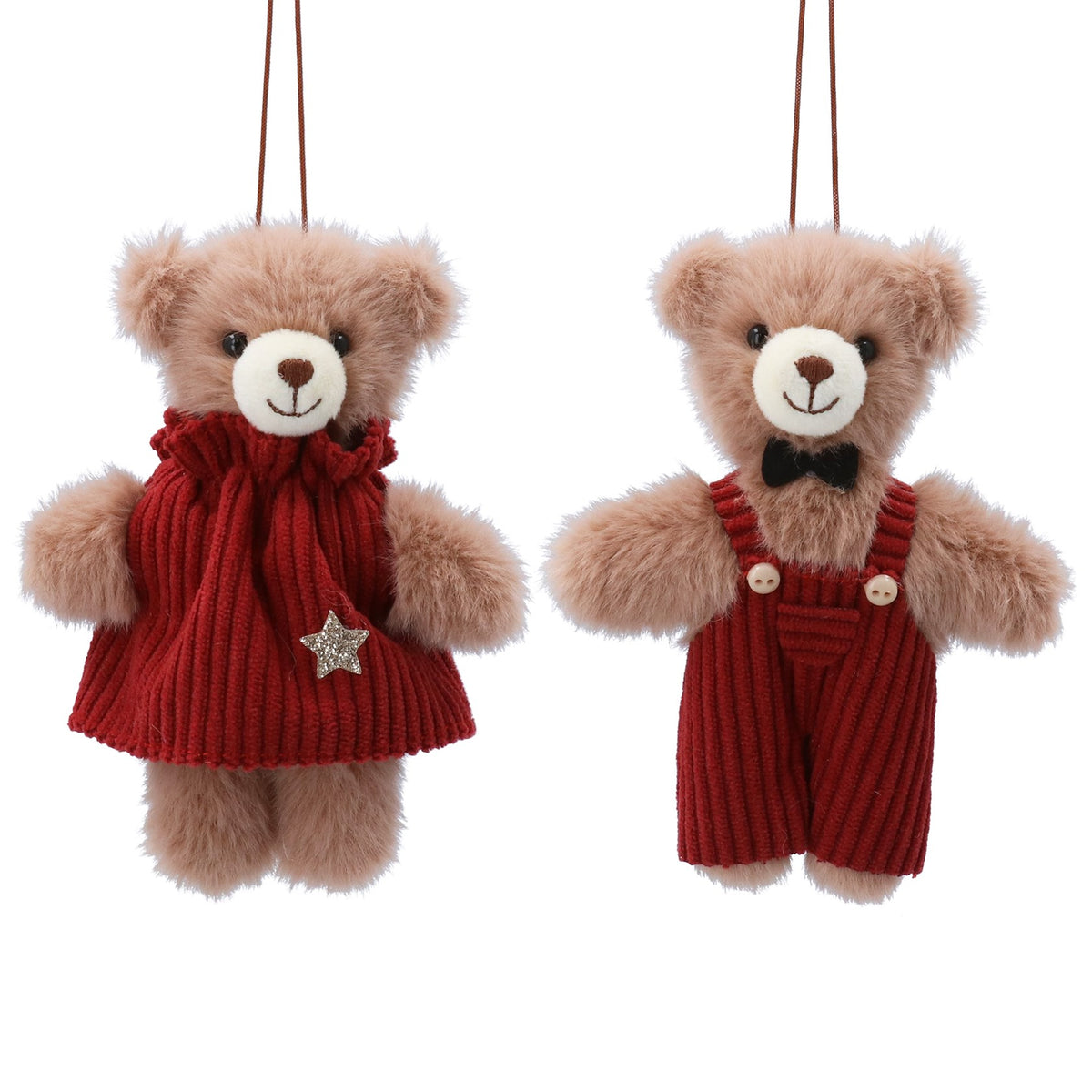 Gisela Graham Mr & Mrs Teddy Bear Christmas Decorations – Red Corduroy