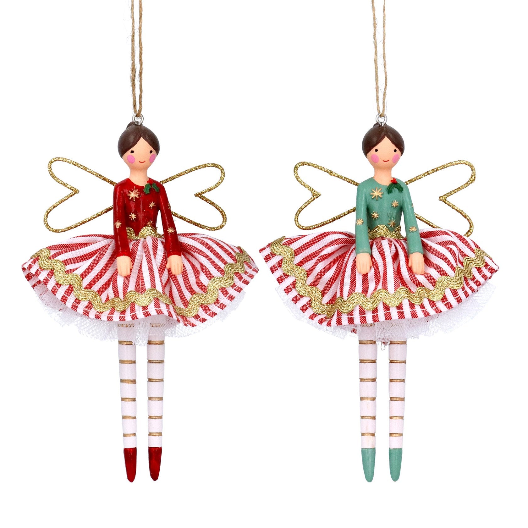 Gisela Graham Striped Christmas Fairy Hanging Decoration – 14cm