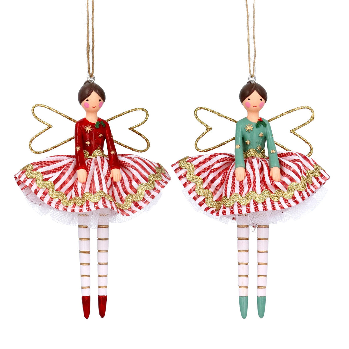 Gisela Graham Striped Christmas Fairy Hanging Decoration – 14cm