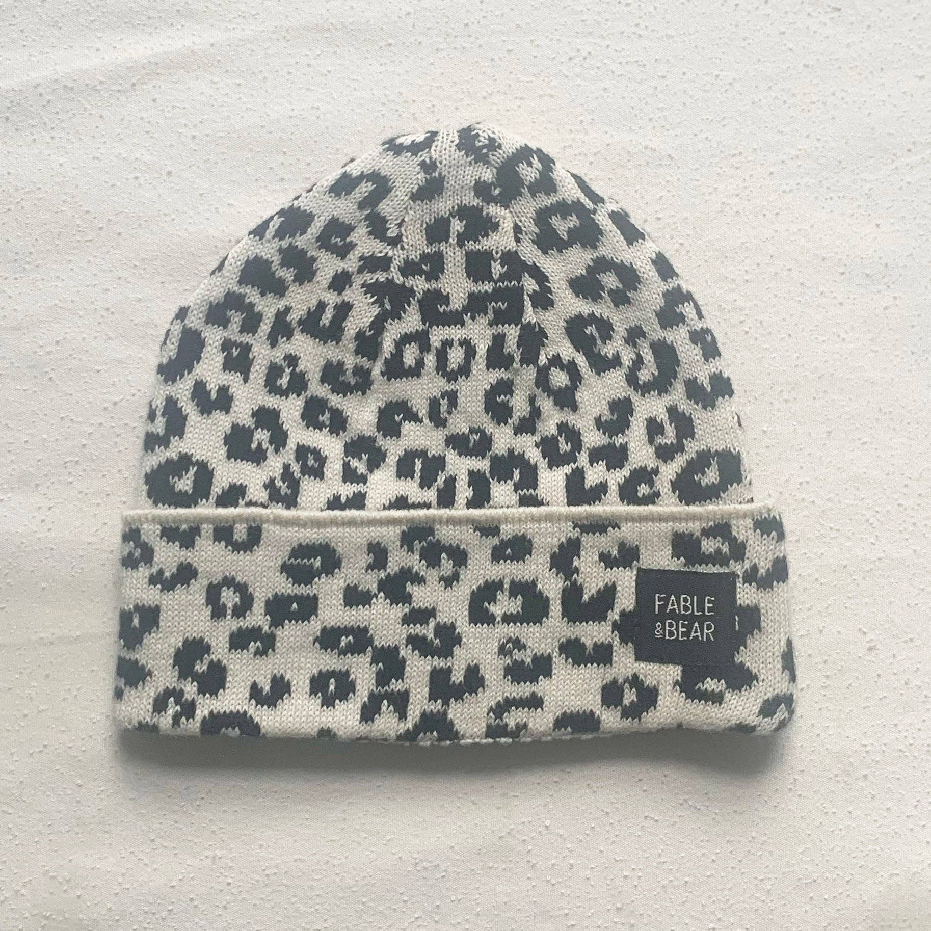 Fable & Bear Leo Leopard Print Organic Cotton Knitted Hat