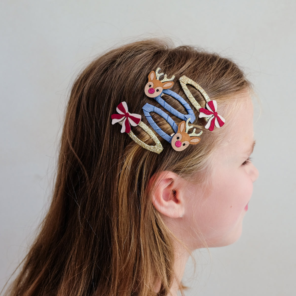 Rudolph And Bow Hair Clips