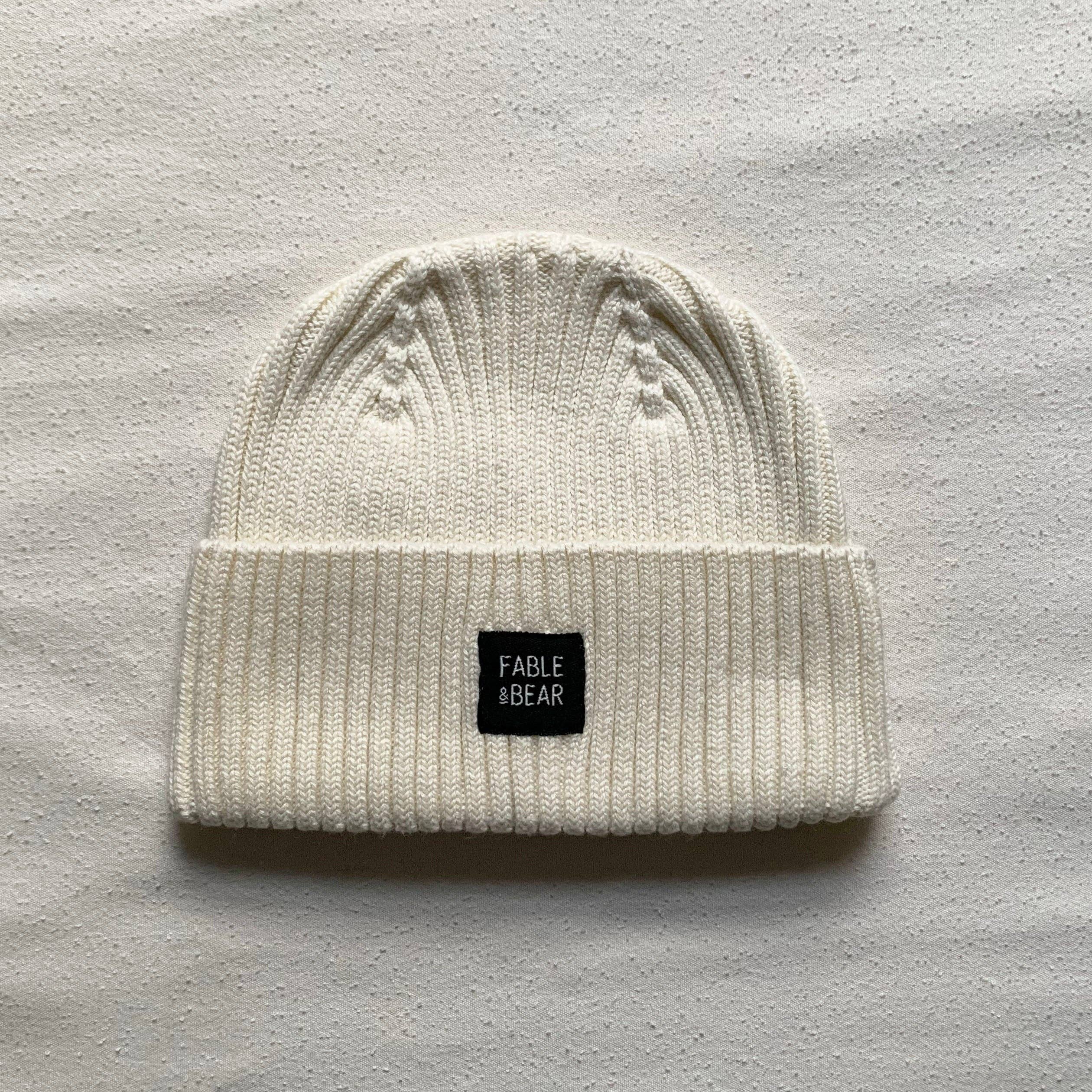 Fable & Bear Organic Cotton Ribbed Baby Hat – Cream