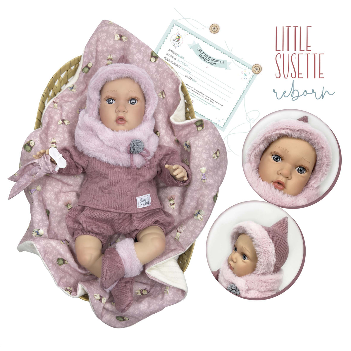 Little Susette Reborn Doll Gray Pom-pom