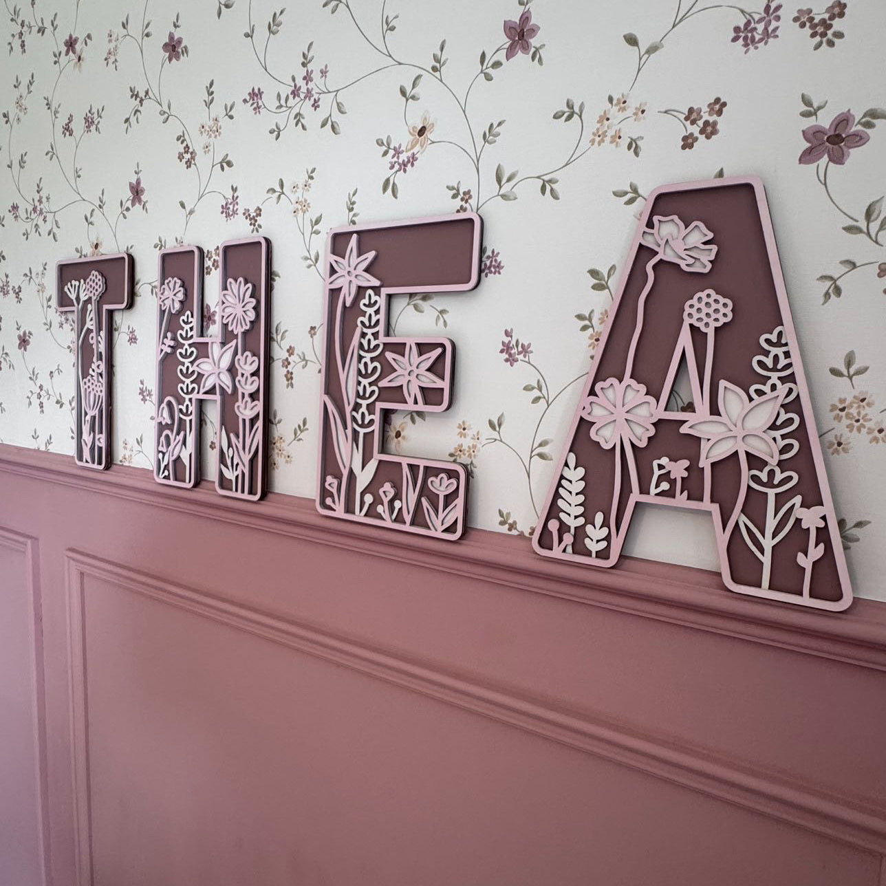 Personalised Wildflower Letters PINKS Wooden Wall Letters – Nursery & Bedroom Decor