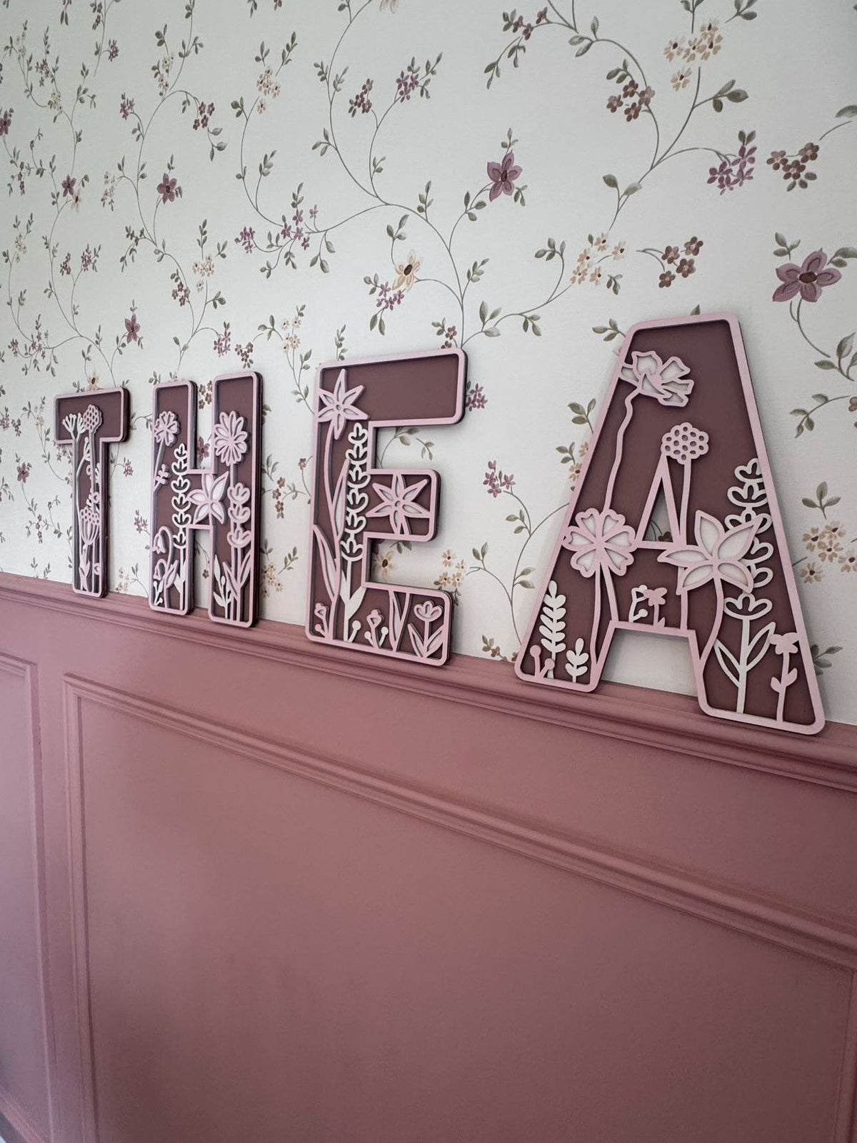 Personalised Wildflower Letters PINKS Wooden Wall Letters – Nursery & Bedroom Decor