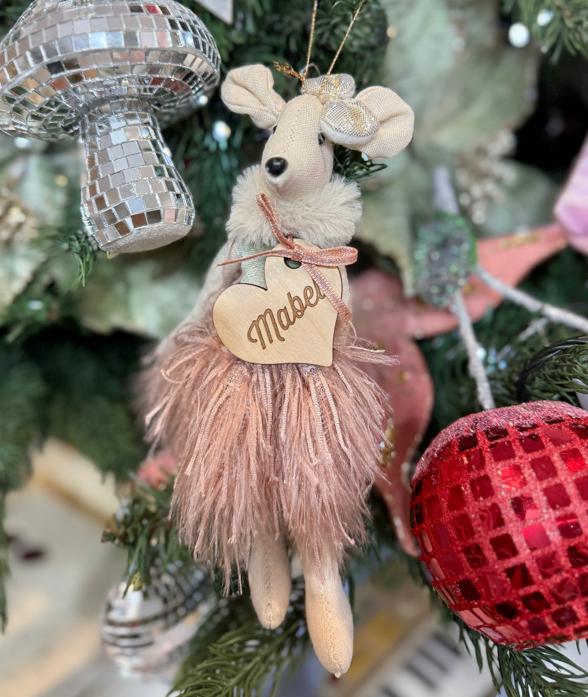 Personalised Pink Ballerina Mouse Christmas Hanging Decoration