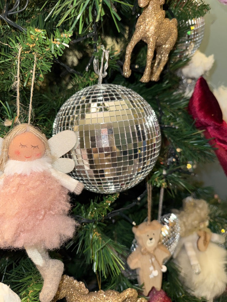 Silver Disco Ball Christmas Hanging Decoration – 12cm