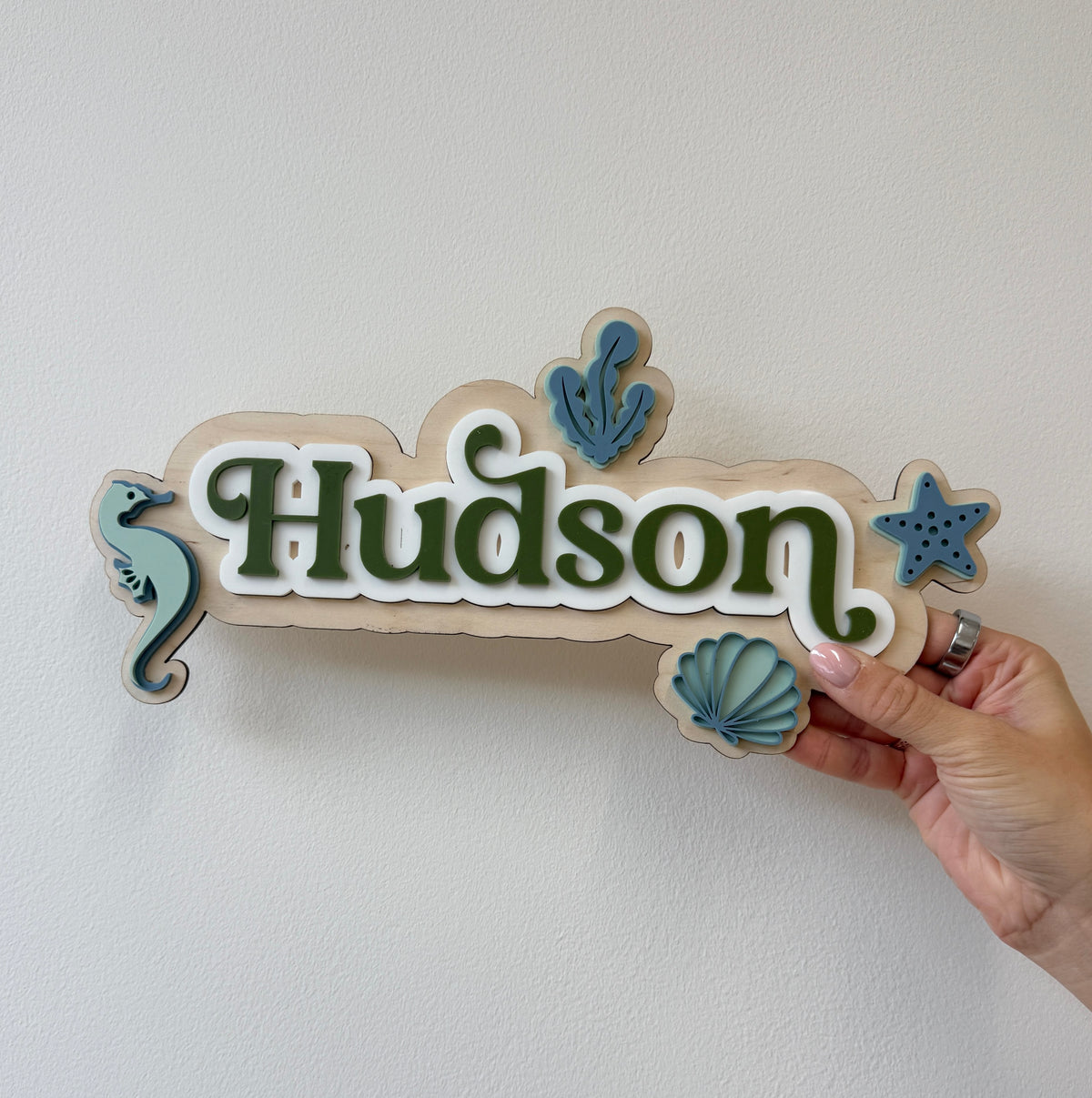 Personalised Wooden & Acrylic Name Sign – Under the Sea