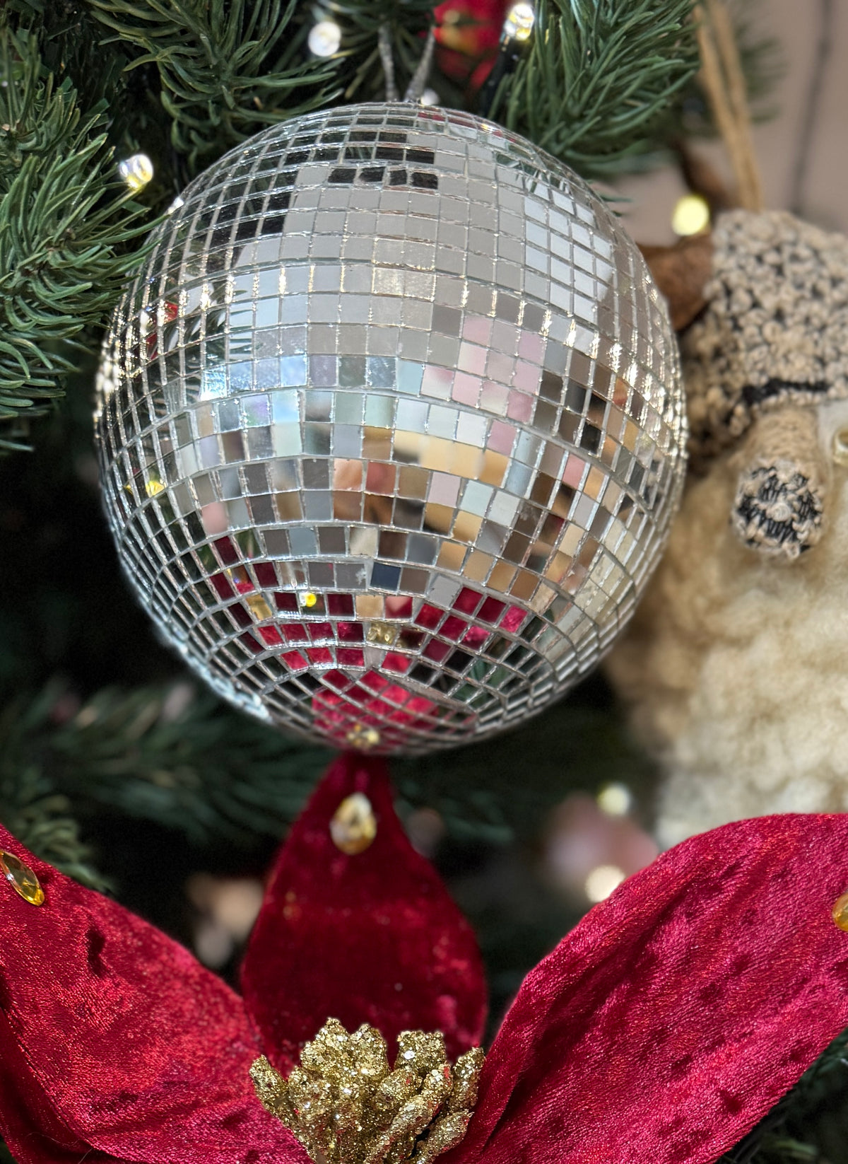 Silver Disco Ball Christmas Hanging Decoration – 12cm