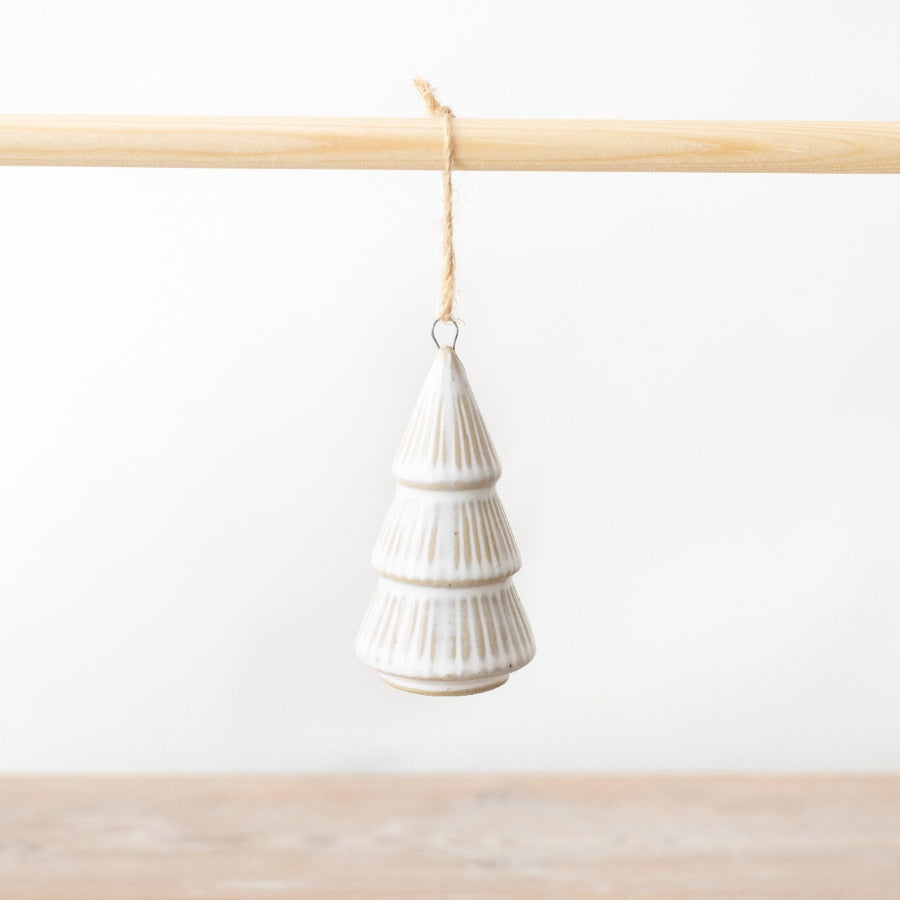 White Porcelain Hanging Christmas Tree Decoration – 8cm