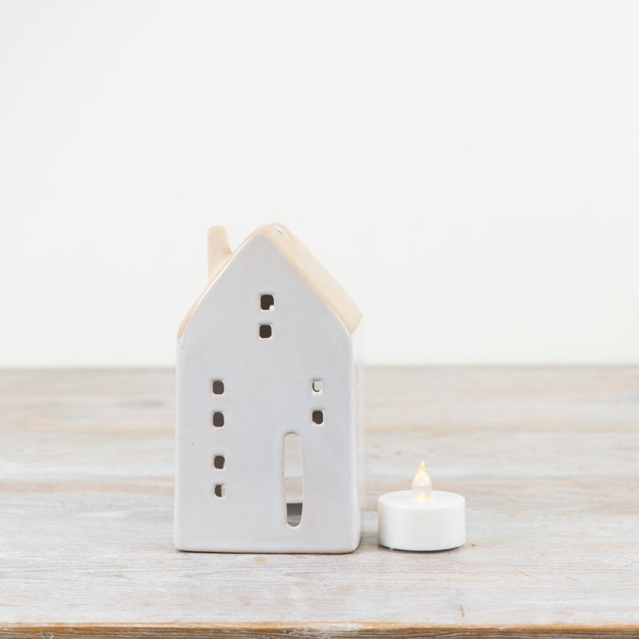 White Ceramic House T-Light Holder – 12.9cm