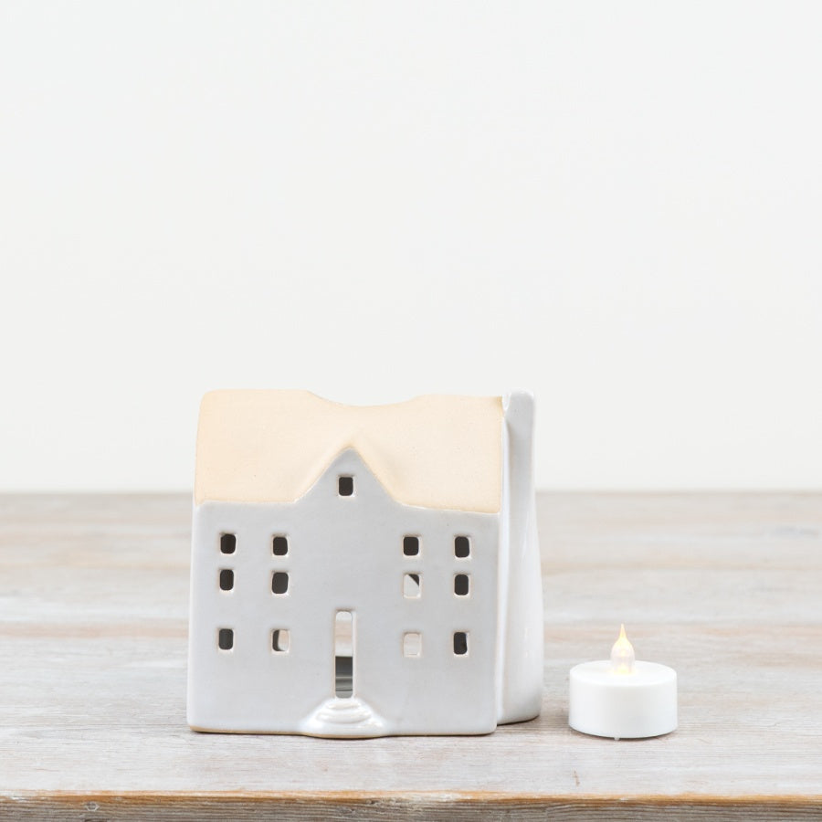 White Ceramic House T-Light Holder – 11.5cm