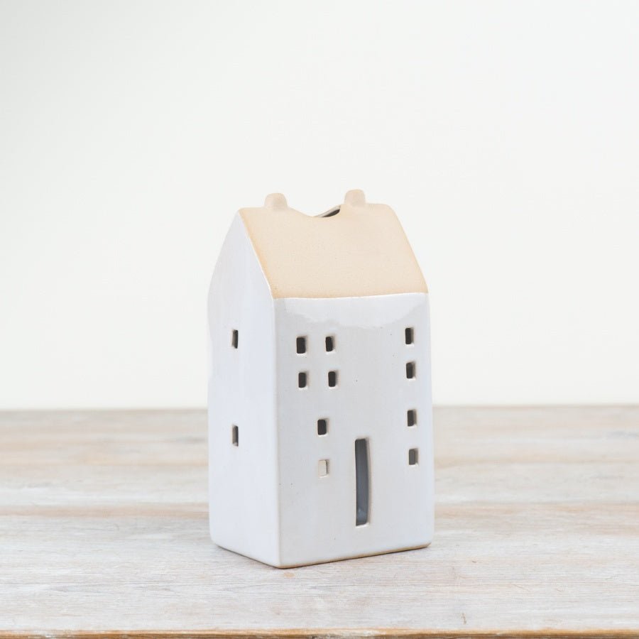 White Stoneware House T-Light Holder – 17.4cm