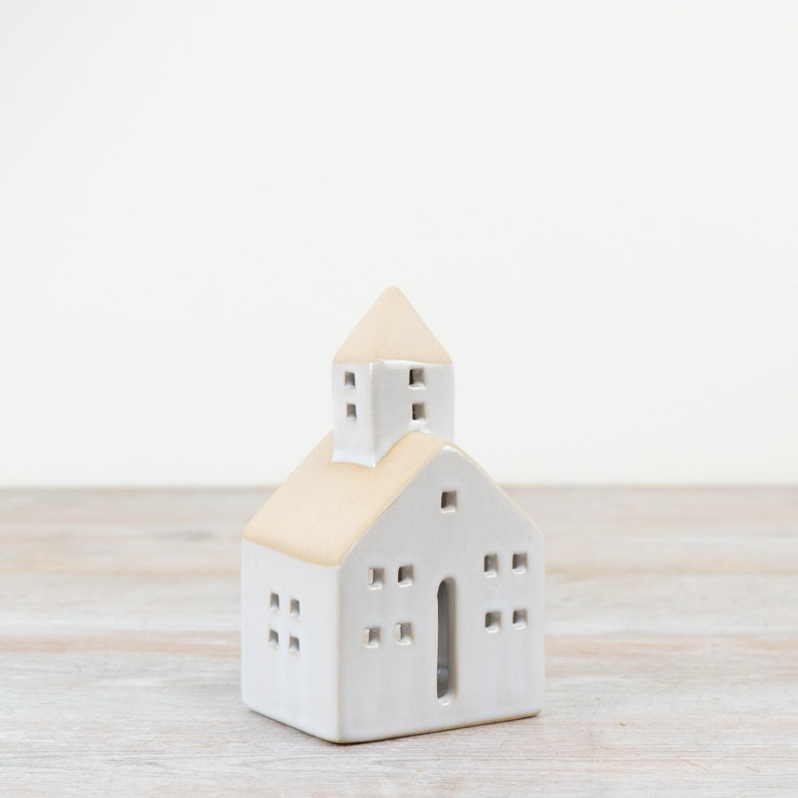 Natural Glaze Ceramic Church T-Light Holder - 14cm