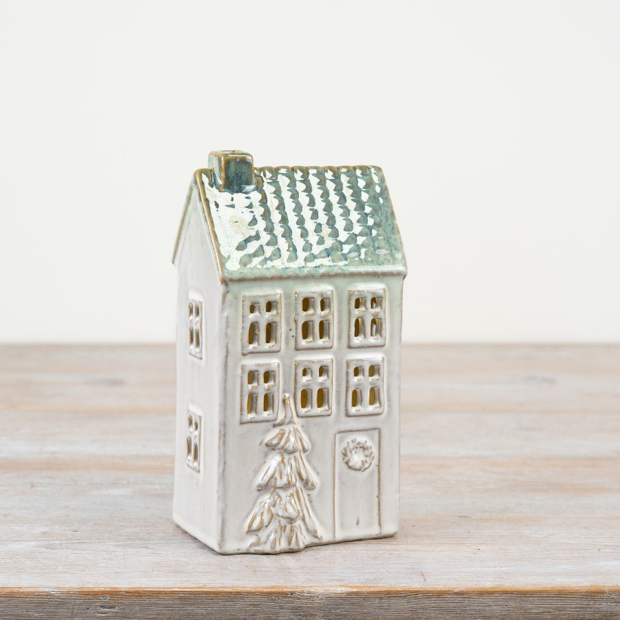 Traditional Green Porcelain LED Christmas House - 20cm