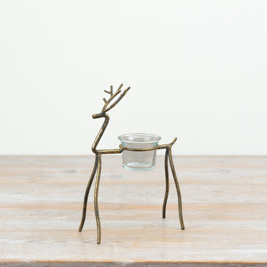 Gold Reindeer Christmas T-Light Holder –  21cm