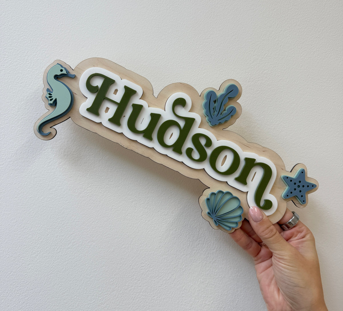 Personalised Wooden & Acrylic Name Sign – Under the Sea