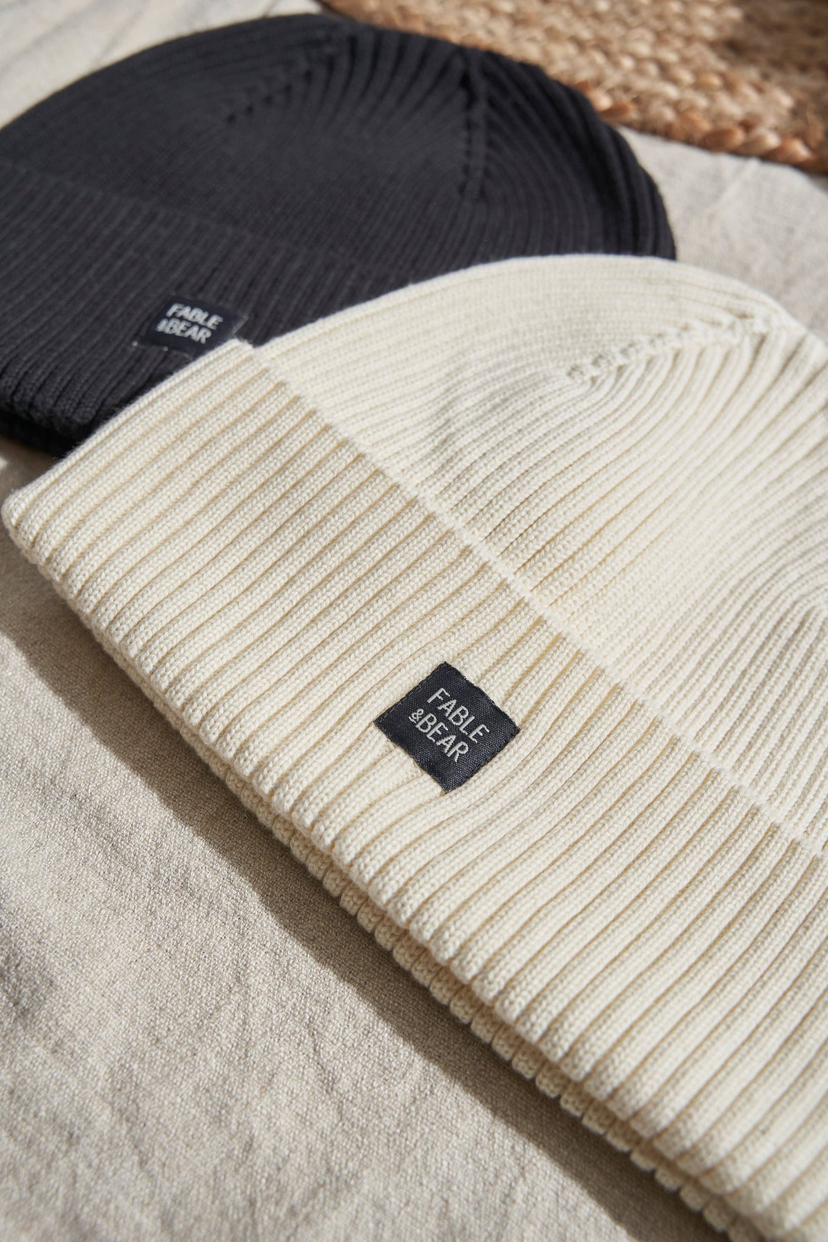 Fable & Bear Organic Cotton Ribbed Baby Hat – Cream