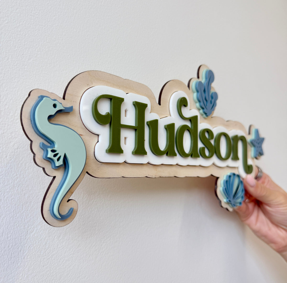 Personalised Wooden & Acrylic Name Sign – Under the Sea