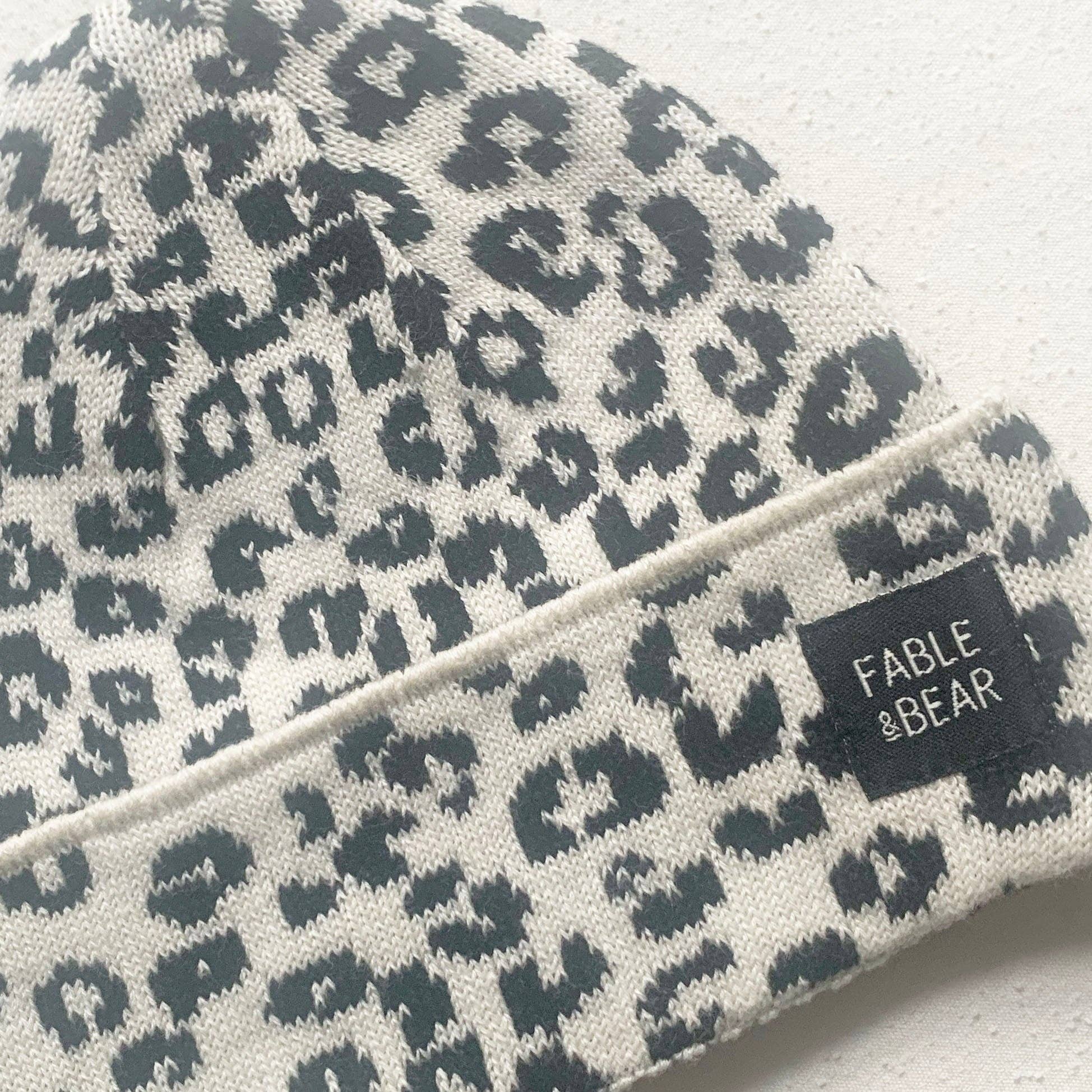 Fable & Bear Leo Leopard Print Organic Cotton Knitted Hat