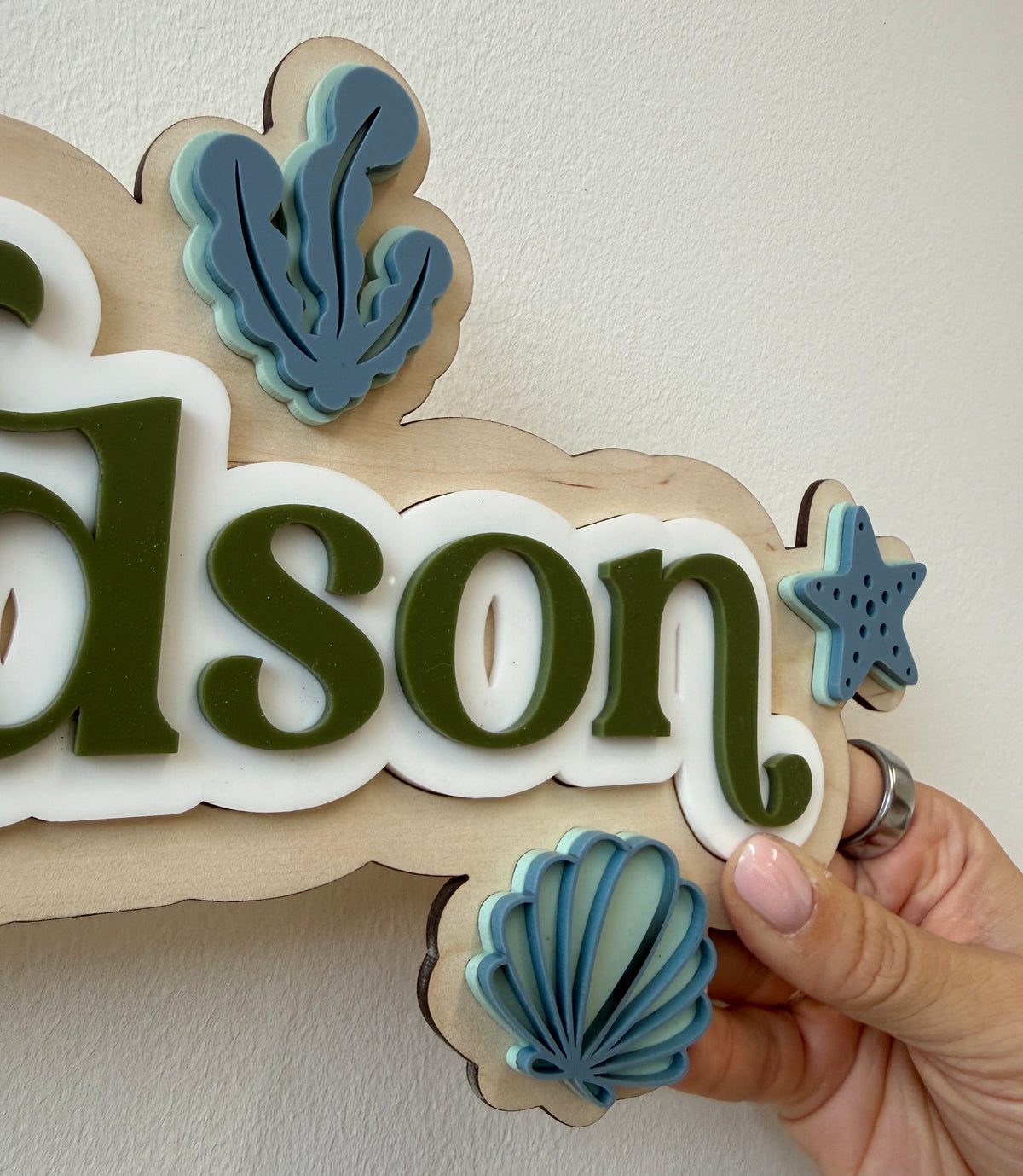 Personalised Wooden & Acrylic Name Sign – Under the Sea