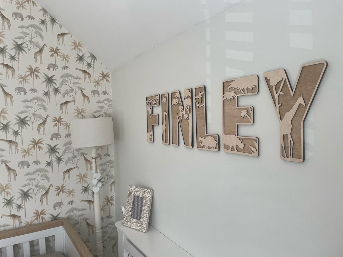 Personalised Safari Wooden Wall Letters – Nursery & Bedroom Decor
