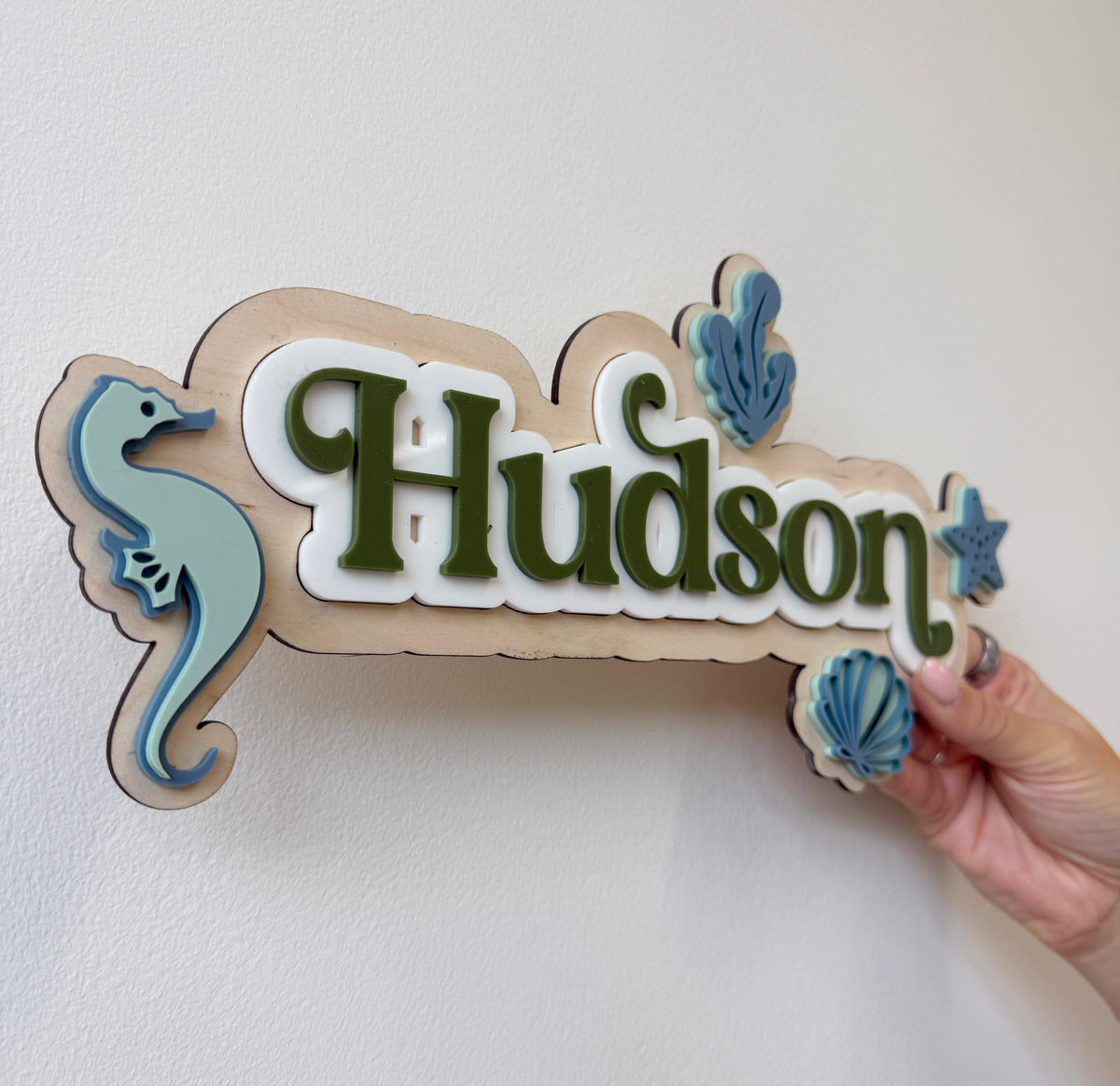 Personalised Wooden & Acrylic Name Sign – Under the Sea