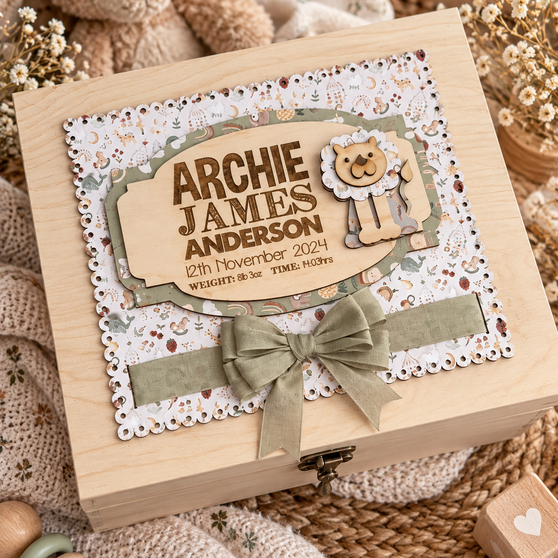 Neutral Baby Memory Box – Personalised Wooden Keepsake Box