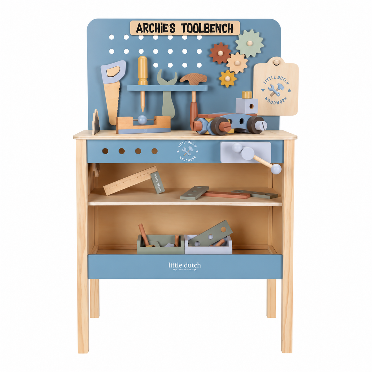 Little Dutch Wooden Toy Workbench & Accessories – Blue
