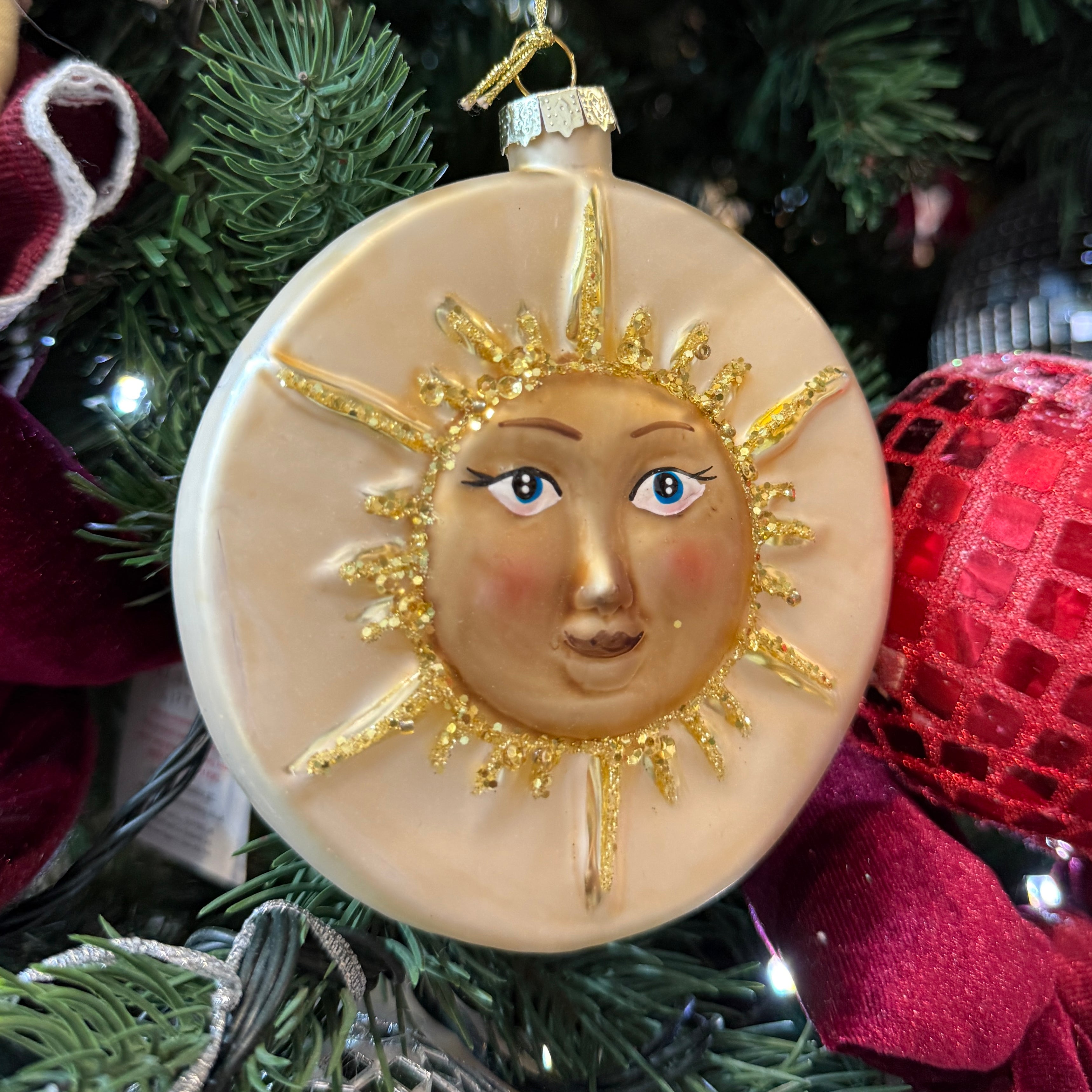 Celestial Sun & Moon Glass Christmas Bauble
