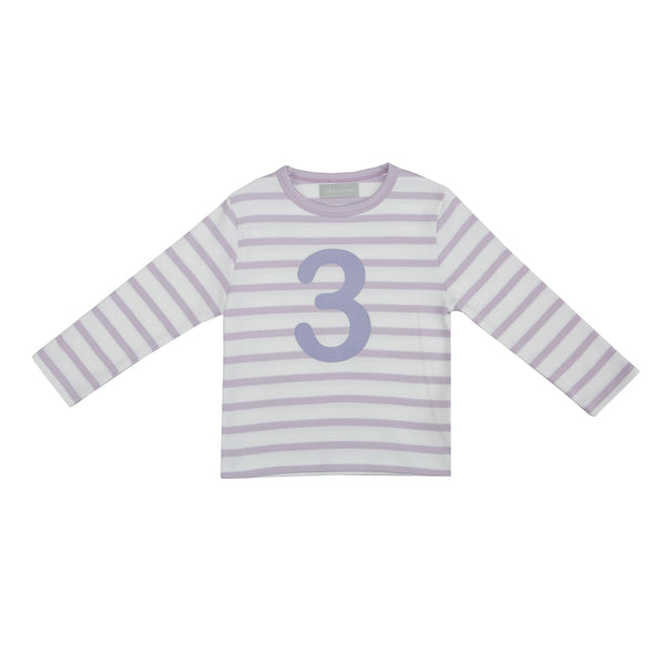 Bob & Blossom Parma Violet & White Breton Striped Number 3 T Shirt