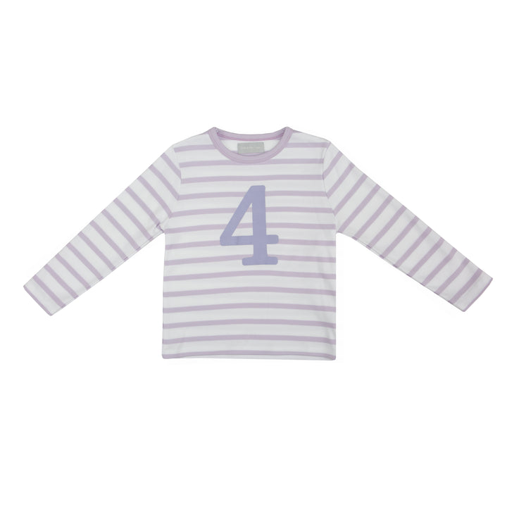 Bob & Blossom Parma Violet & White Breton Striped Number 4 T Shirt
