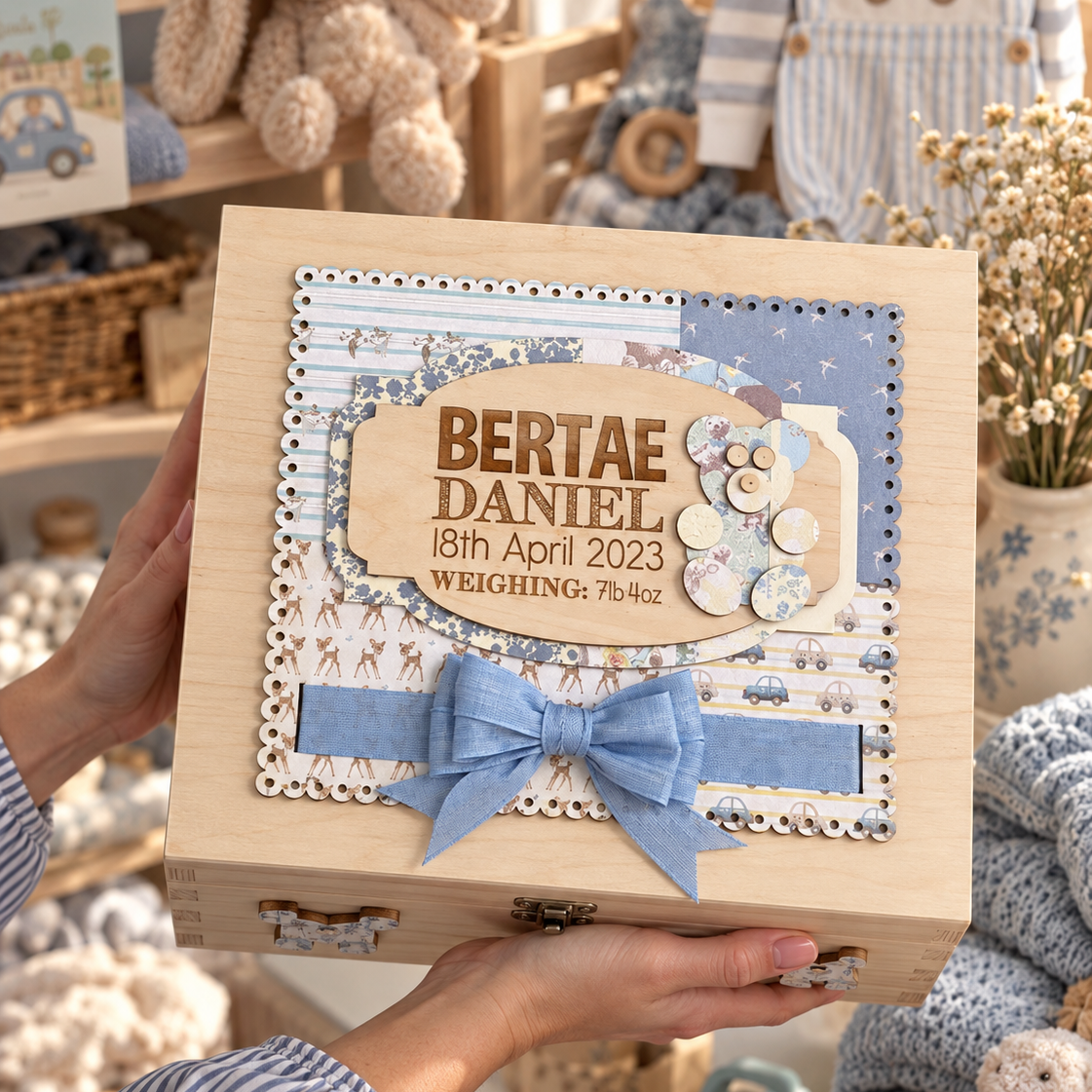Blue Baby Memory Box – Personalised Wooden Keepsake Box