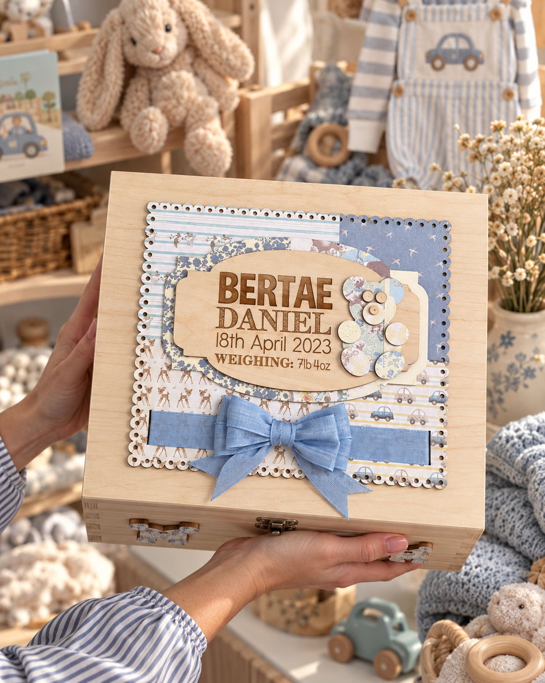 Blue Baby Memory Box – Personalised Wooden Keepsake Box