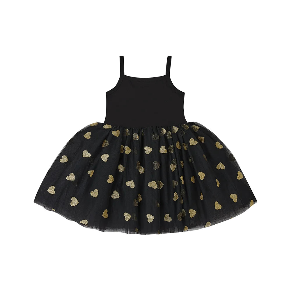 Black Tutu Dress – Gold Glitter Hearts