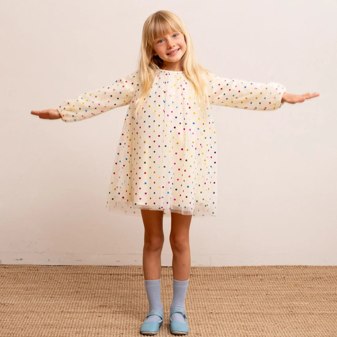 Vanilla Spot Balloon Sleeve Dress
