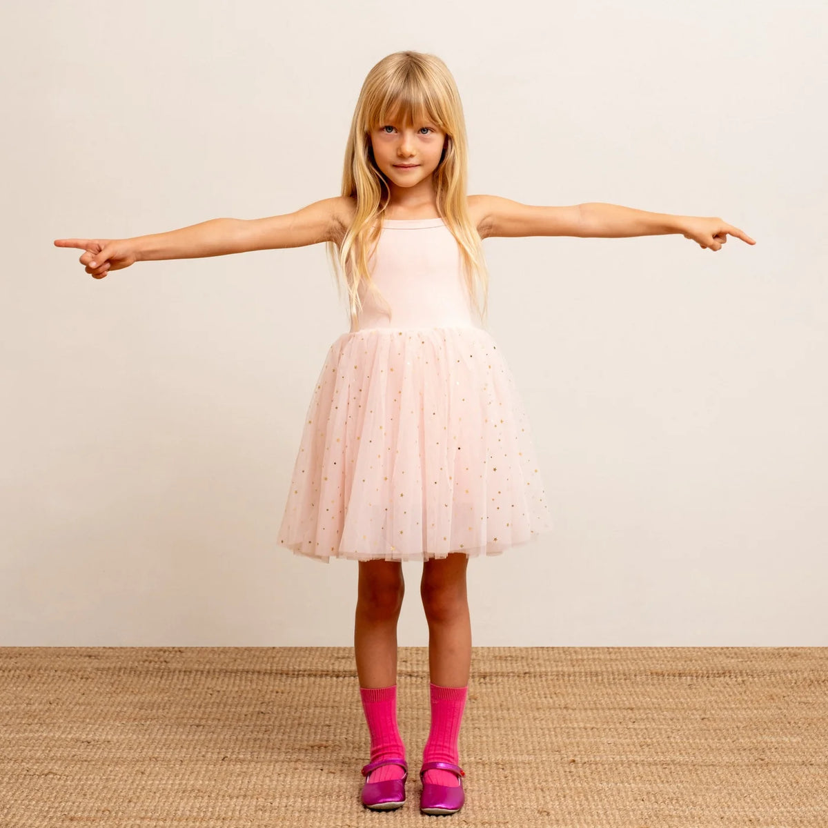 Pale Pink  Tutu Dress –  Gold Moon & Stars