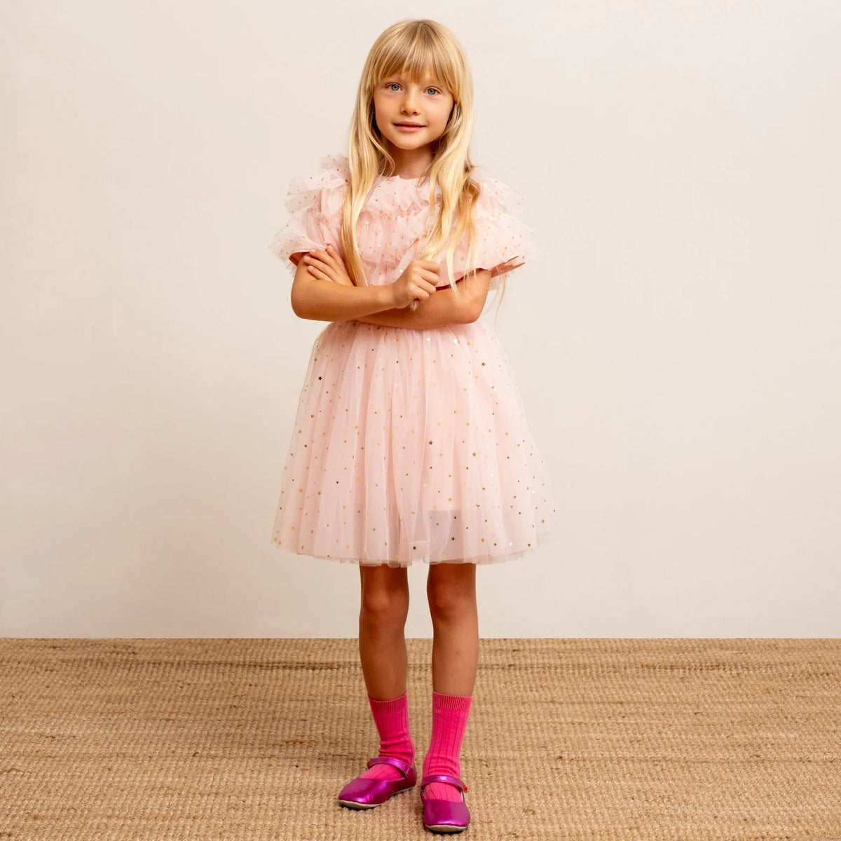 Pale Pink  Tutu Dress –  Gold Moon & Stars