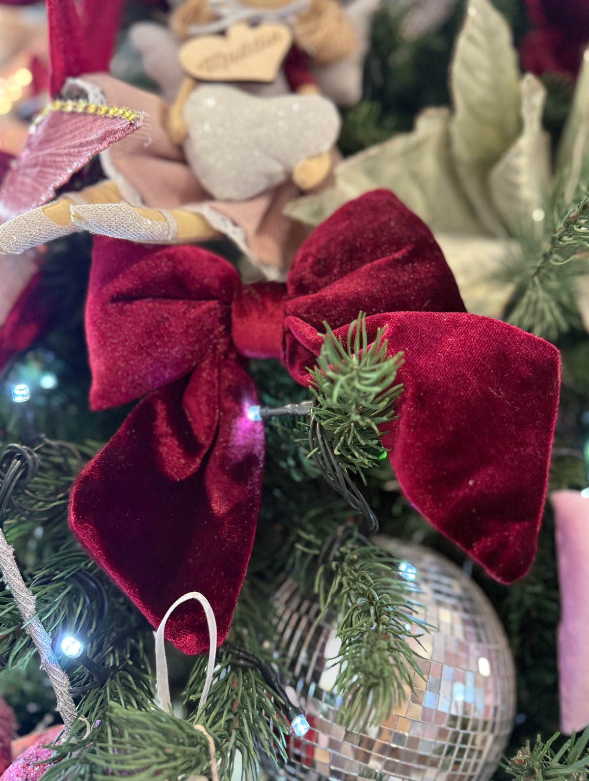 Burgundy Red Velvet Bow Christmas Decoration – 15cm