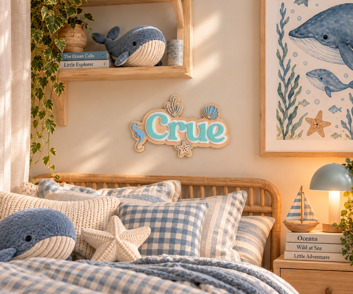 Personalised Wooden & Acrylic Name Sign – Under the Sea
