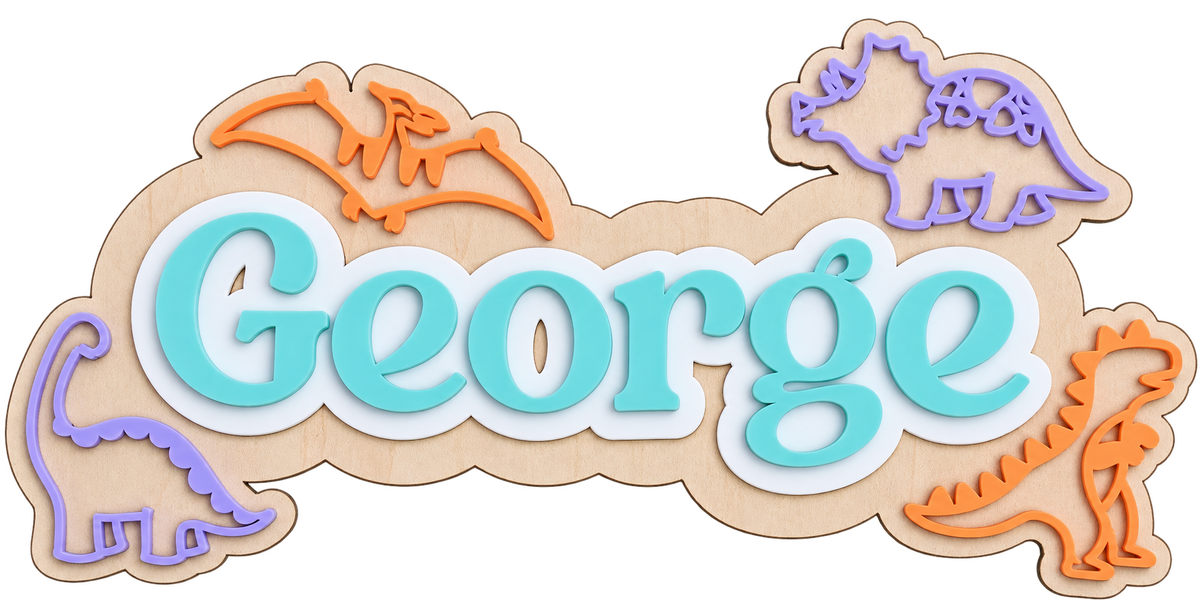 Personalised Wooden & Acrylic Name Sign – Dinosaur