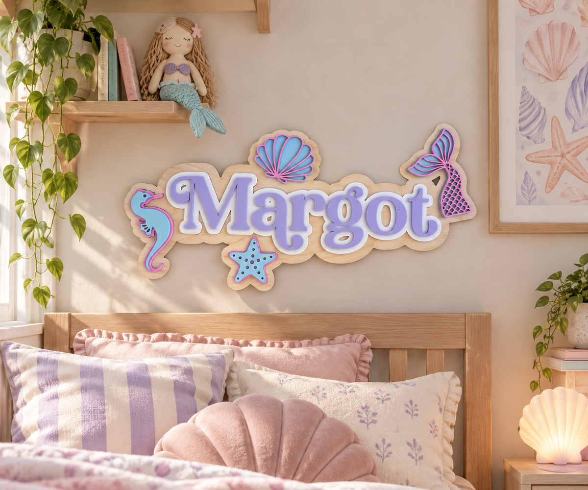 Personalised Wooden & Acrylic Name Sign – Mermaid