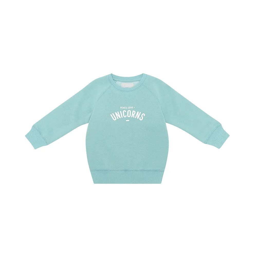 Duck Egg 'PEACE, LOVE + UNICORNS' Sweatshirt